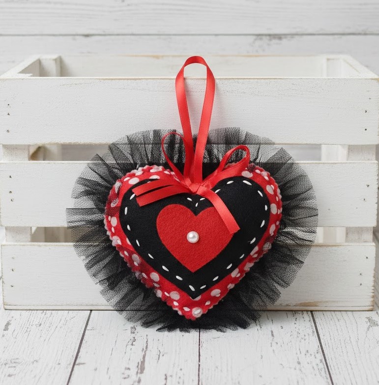 Mouse Ears and Polka Dots felt heart Micky ornament Mouse Ears and Polka Dots felt heart Micky ornament