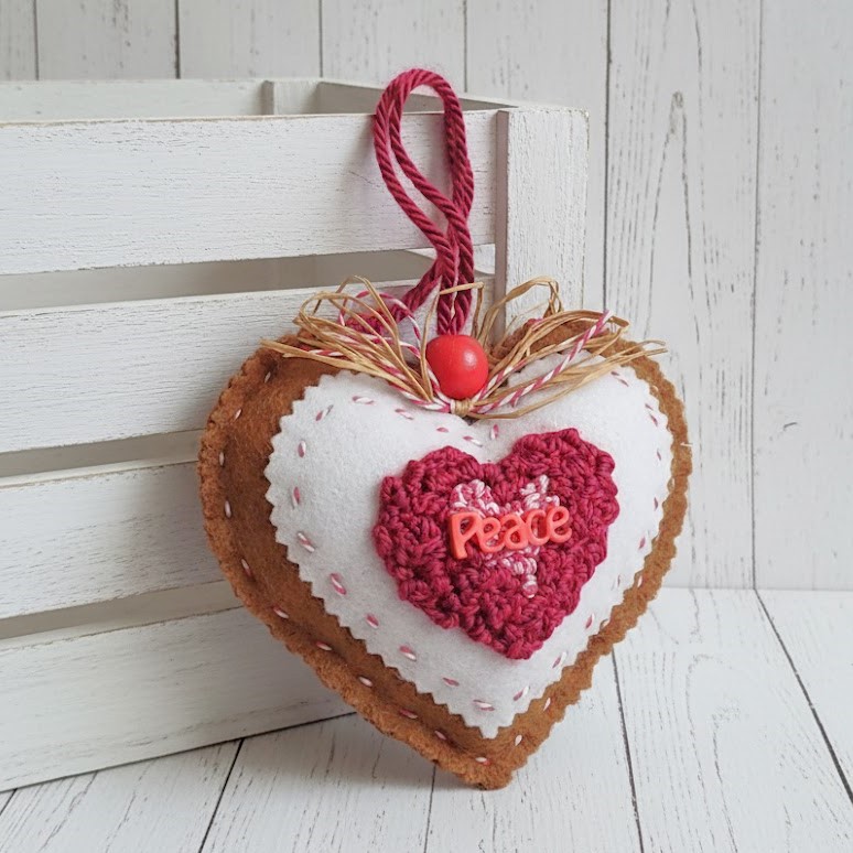 PEACE heart shaped ornament - PINK