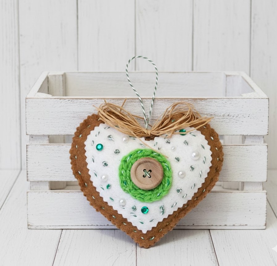 Felt heart gingerbread and green trim