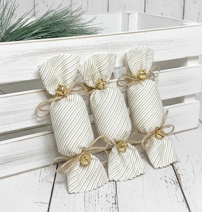 Bowl filler candy ornaments set of 3 Christmas stripes