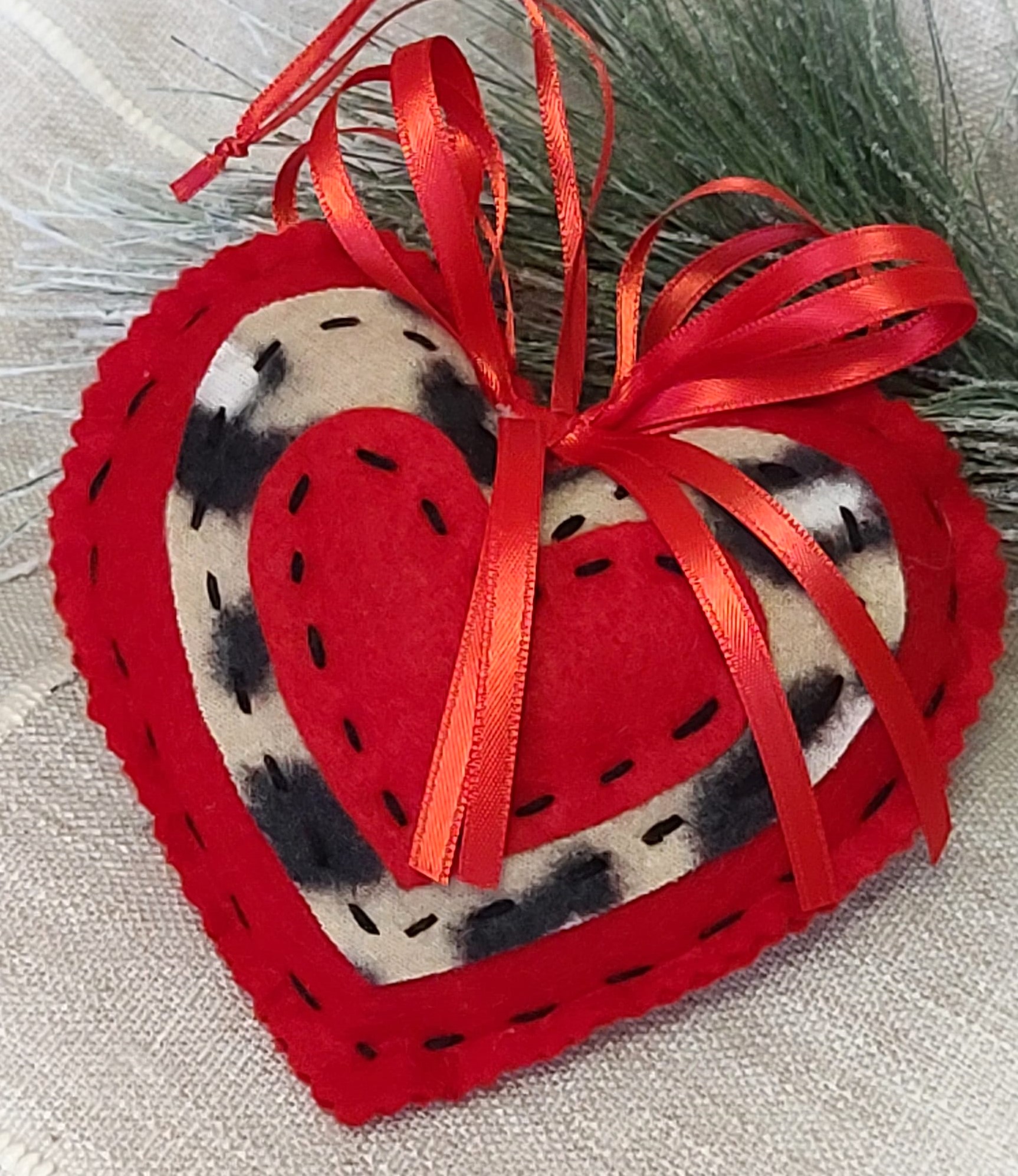 Leopard animal print and red heart ornament