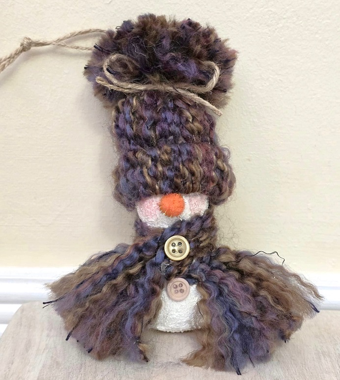 Handpainted gourd snowman ornament with knit hat - multi brown - Click Image to Close