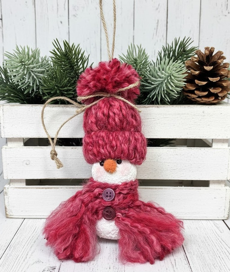 Handpainted gourd snowman ornament with knit hat -multi rose red Handpainted gourd snowman ornament with knit hat -multi rose red