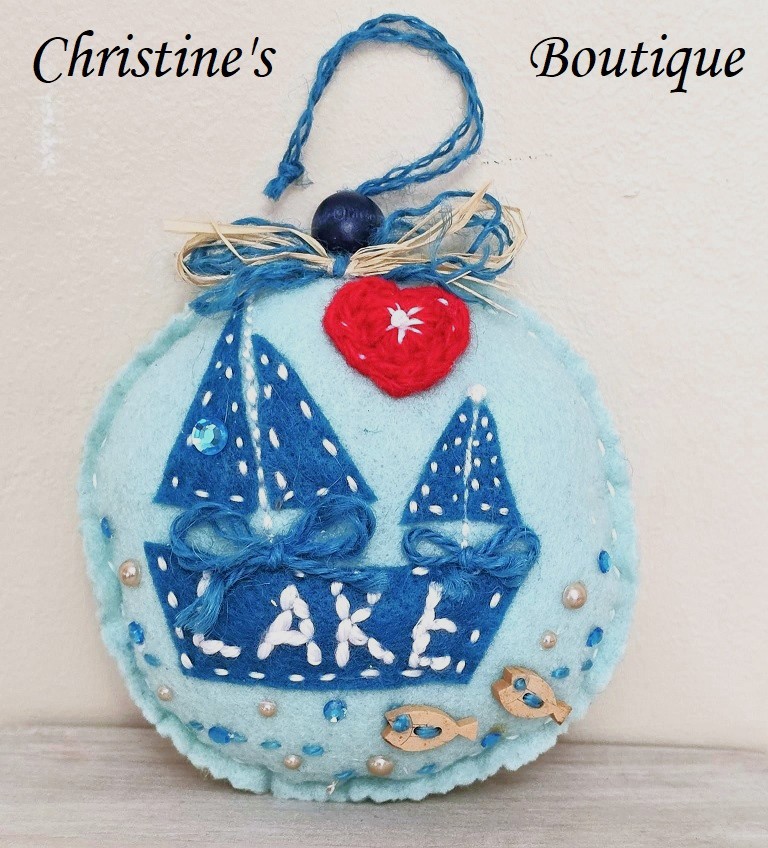 Lake Life felt and embroidery christmas ornament - Click Image to Close