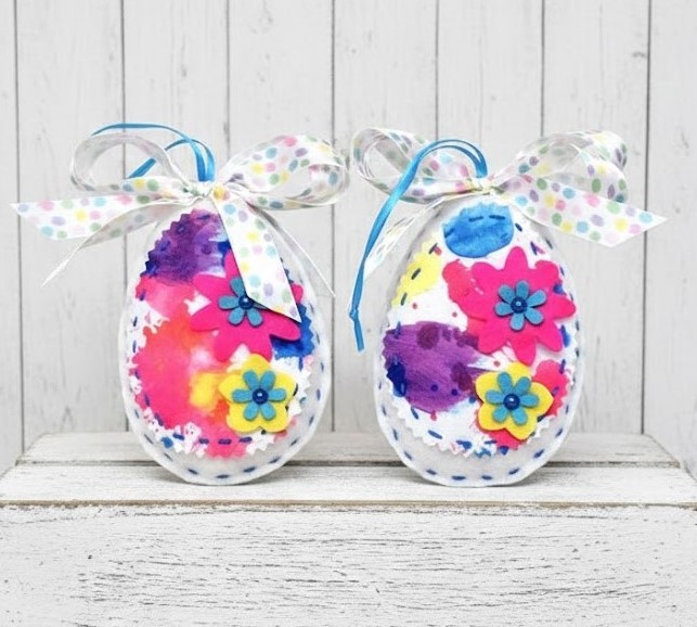 Easter egg felt ornaments color splash pattern