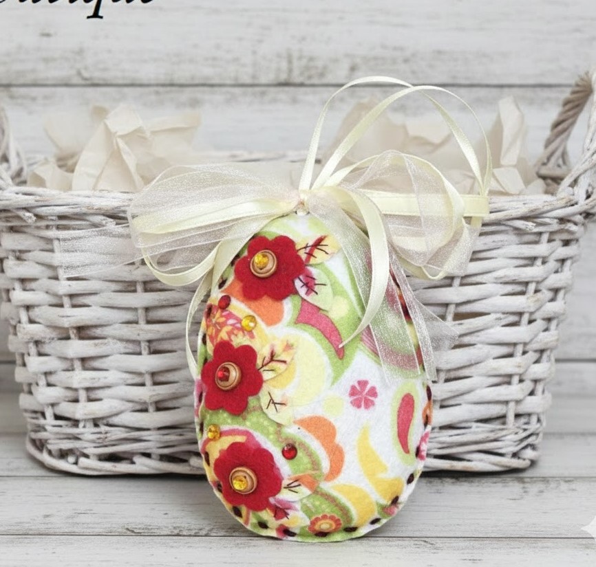 Easter egg felt ornament - spring floral yellow orange Easter egg felt ornament - spring floral yellow orange