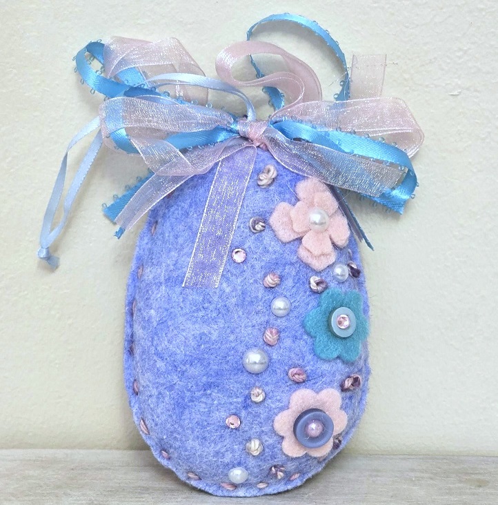 Easter egg felt ornaments blue spring floral - Click Image to Close