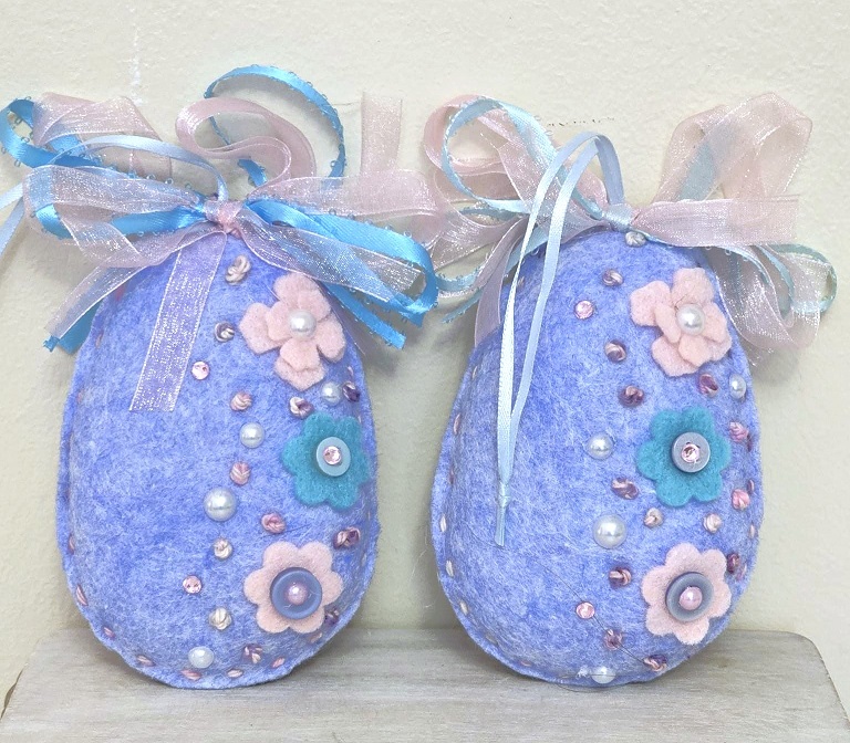 Easter egg felt ornaments blue spring floral
