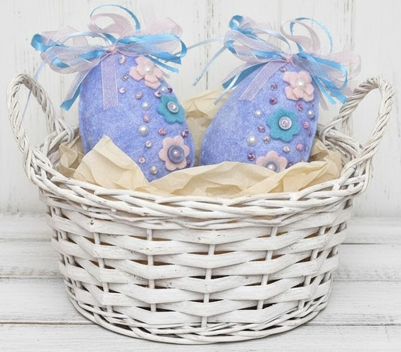 Easter egg felt ornaments blue spring floral