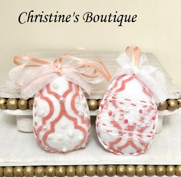Easter egg felt ornaments set of 2 - peach