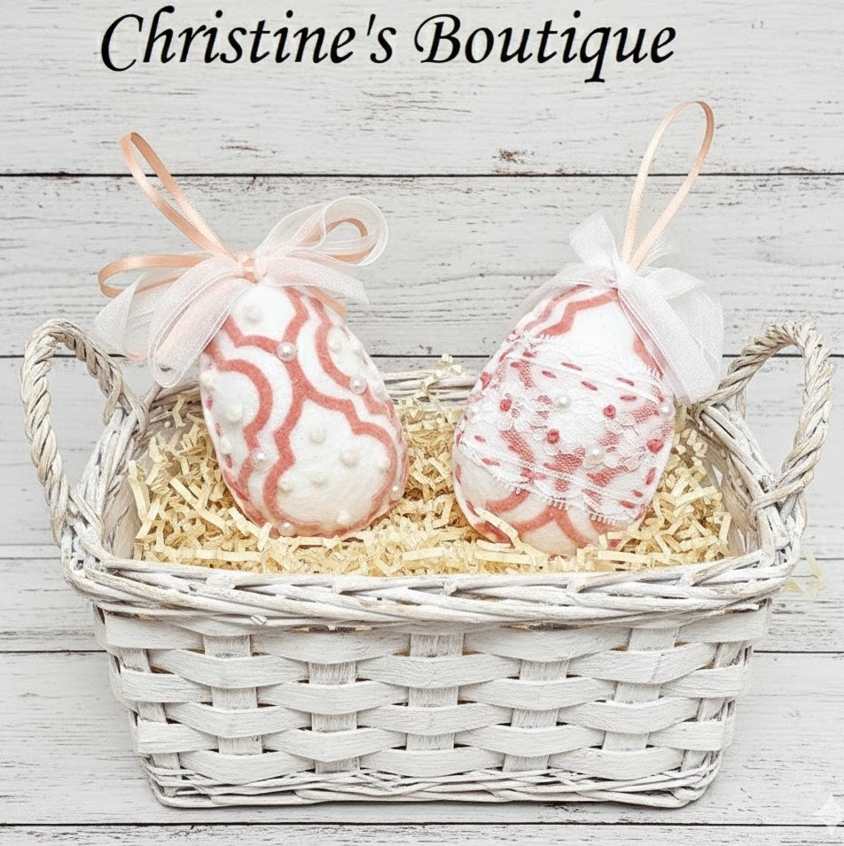 Easter egg felt ornaments set of 2 - peach