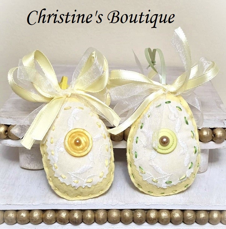 Easter egg felt ornaments set of 2 - yellow - Click Image to Close