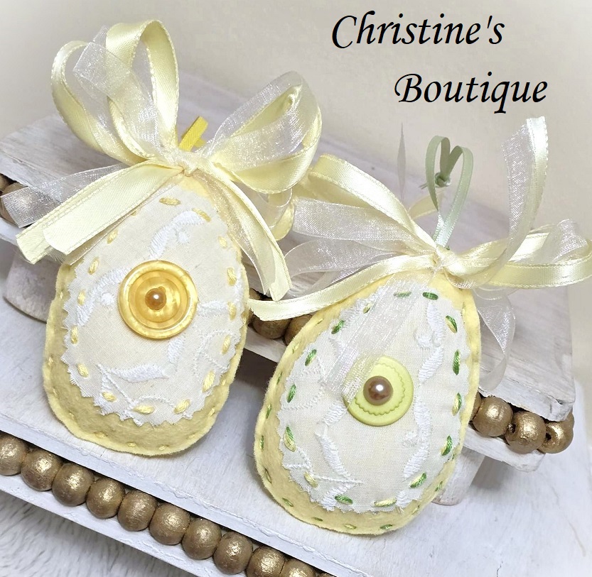 Easter egg felt ornaments set of 2 - yellow