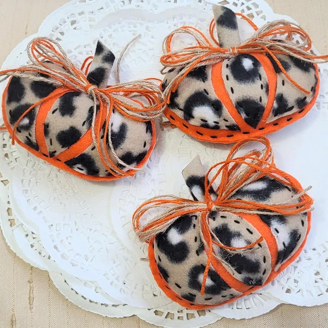 Halloween felt leopard print pumpkin ornament or bowl filler