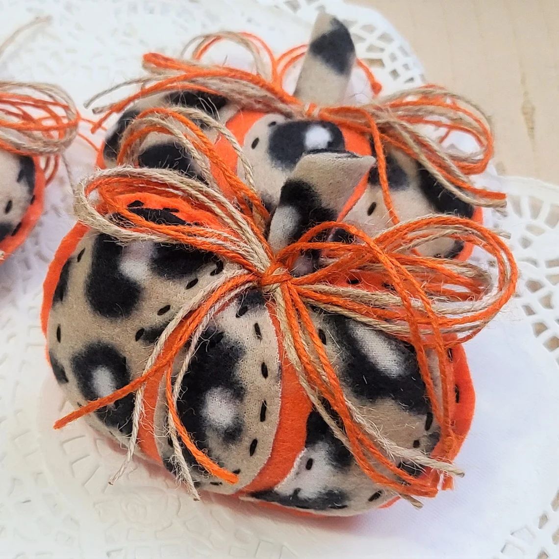 Halloween felt leopard print pumpkin ornament or bowl filler