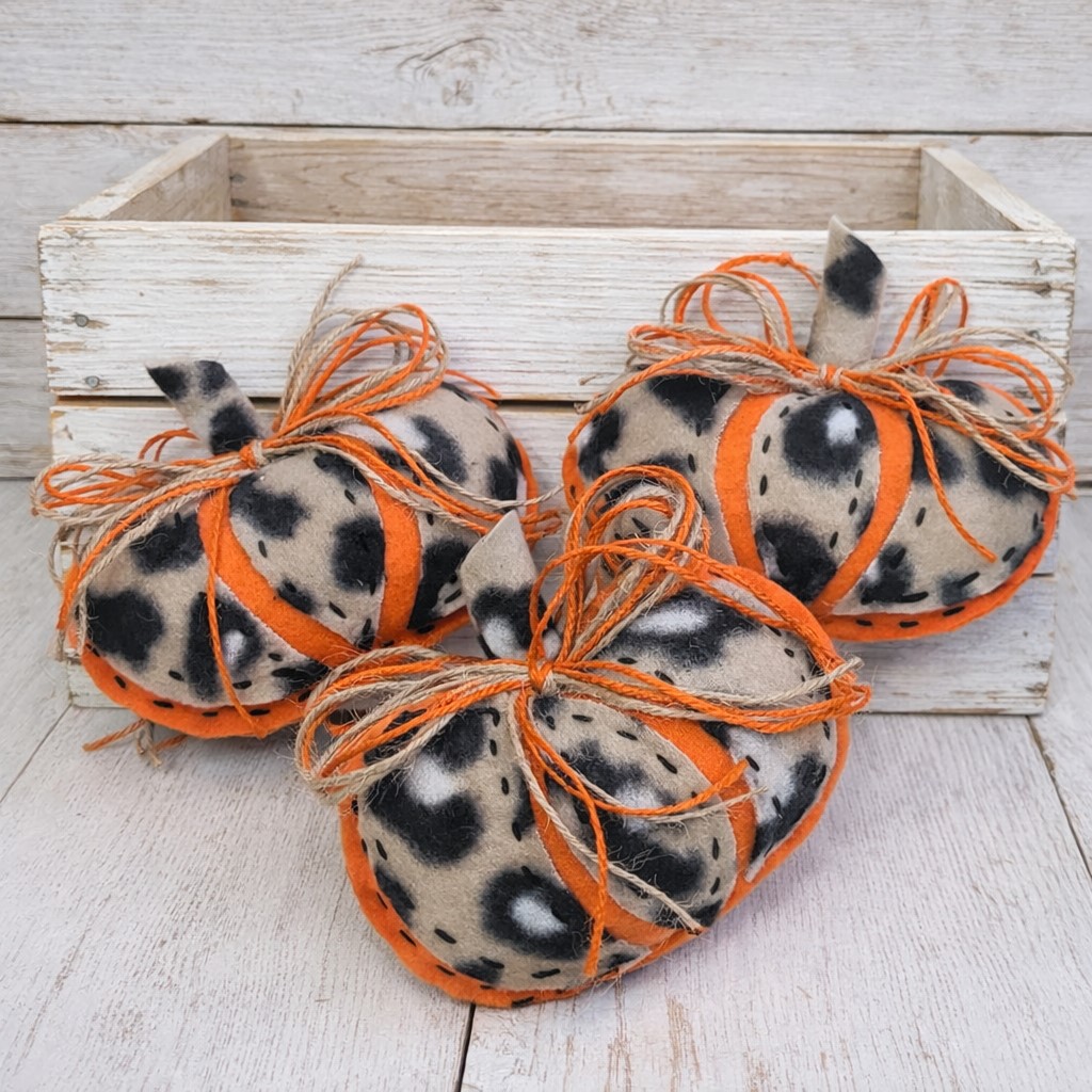 Halloween felt leopard print pumpkin ornament or bowl filler