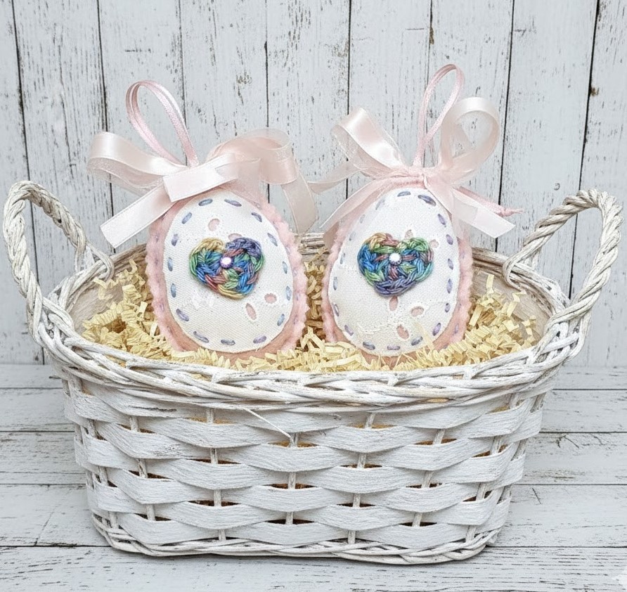 Easter egg felt ornaments - pink lace
