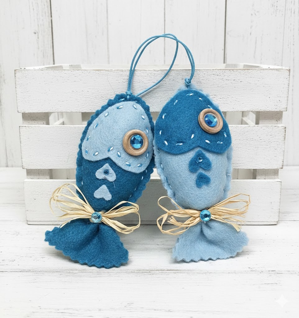 Fish ornament, handmade ornament, felt fish, coastal decor, marine life ornament, 2 hanging fish