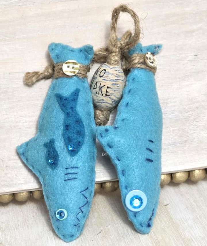 Shark ornament, handmade ornament, felt ornament, coastal decor, marine life ornament