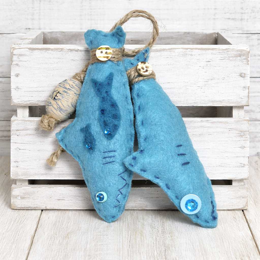 Shark ornament, handmade ornament, felt ornament, coastal decor, marine life ornament