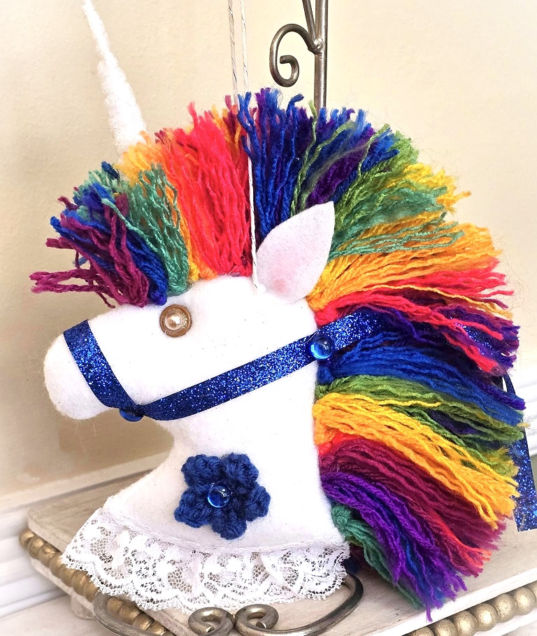 Unicorn ornament, handmade felt ornament, whimsical ornament, fantasy horse ornament - Click Image to Close