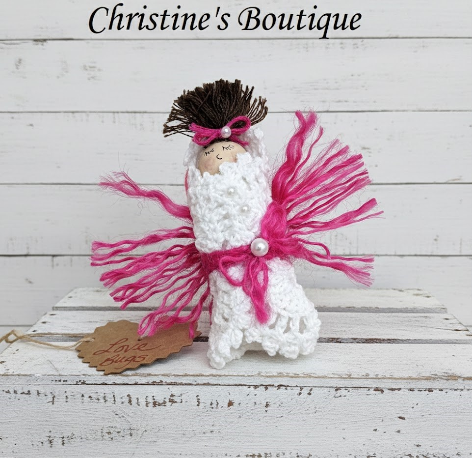 Doll ornament, handmade doll ornament, love bug, whimsical ornament