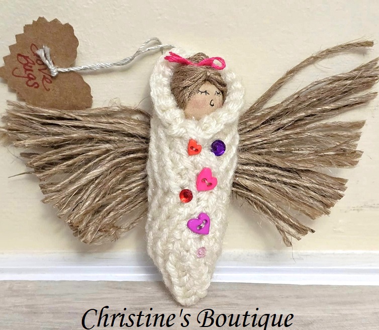 Doll ornament, handmade doll ornament, love bug, whimsical ornament - Click Image to Close