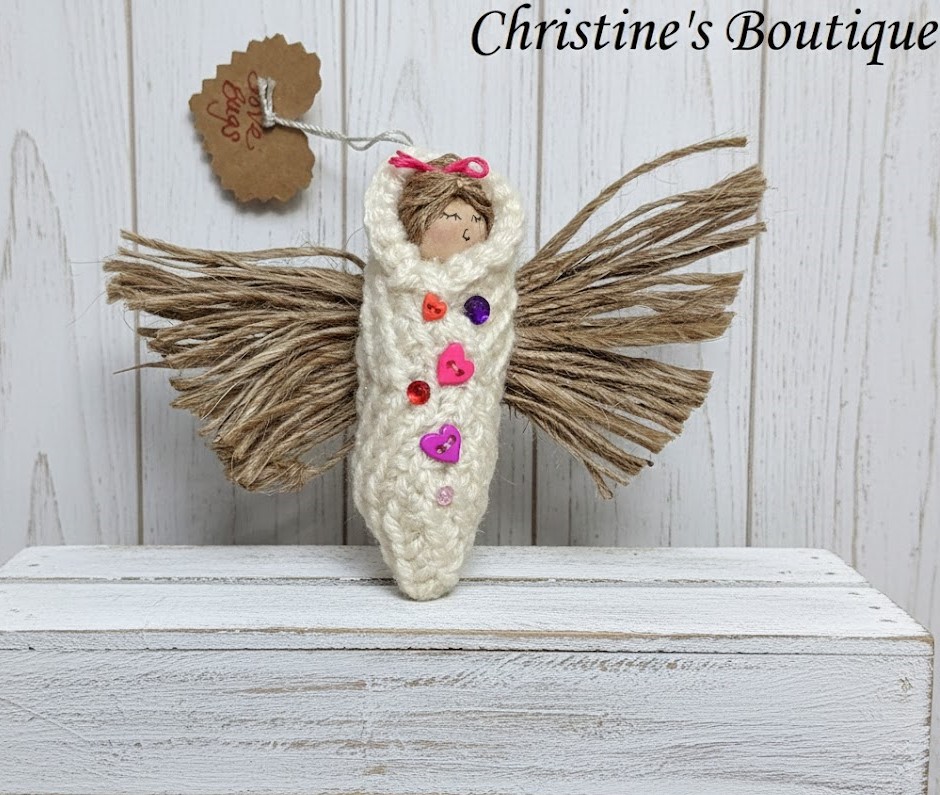 Doll ornament, handmade doll ornament, love bug, whimsical ornament