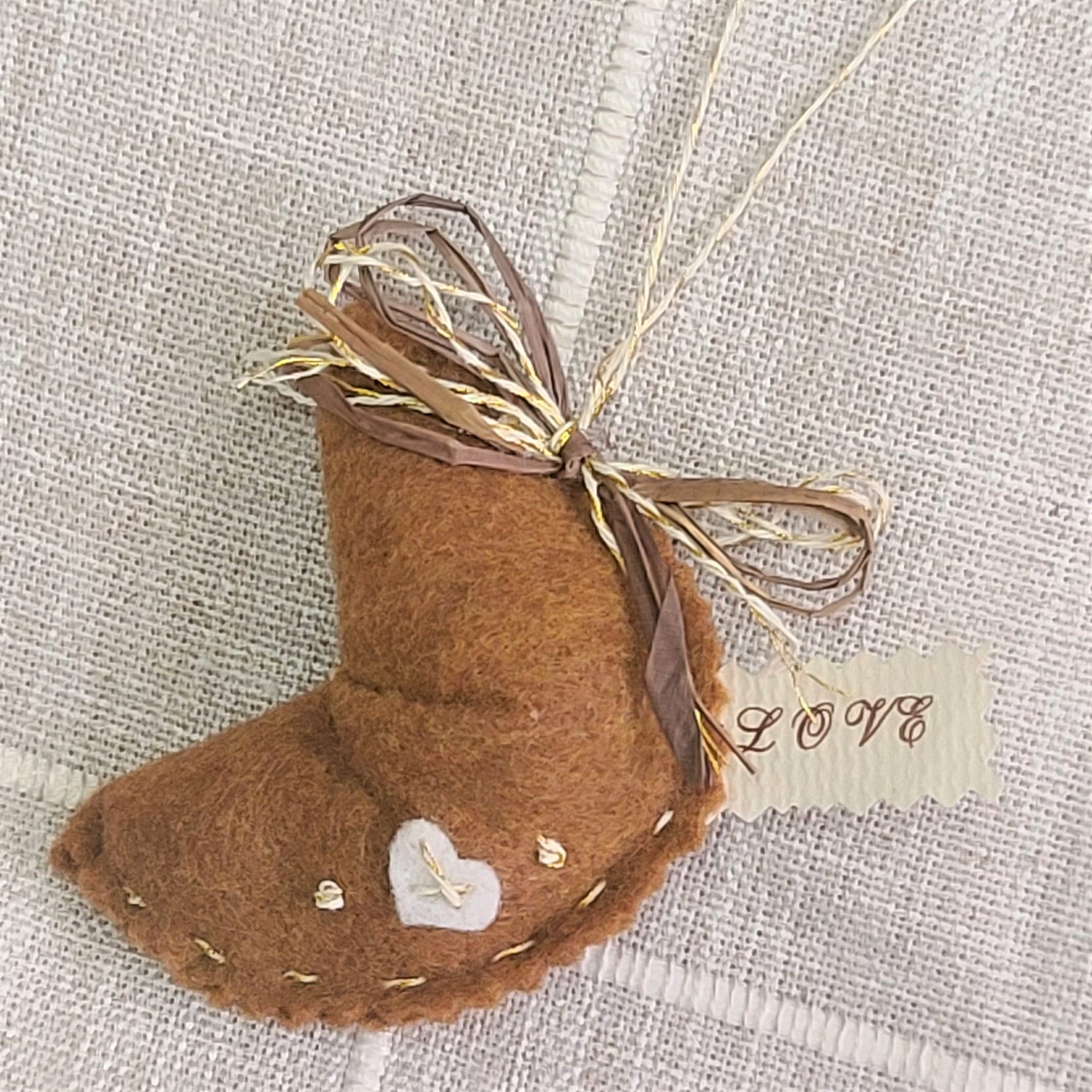 Fortune cookie felt ornament small LOVE tag - Click Image to Close