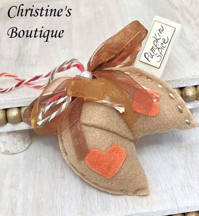 Fortune cookie ornament, handcrafted ornament, felt ornament, Halloween, pumpkin spice message tag