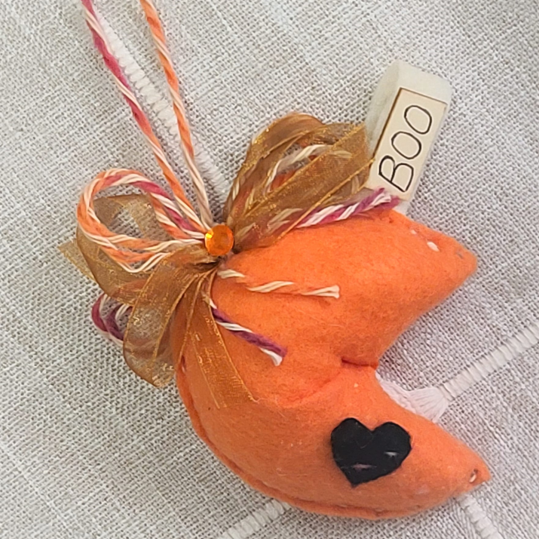 Fortune cookie felt ornament Halloween BOO tag