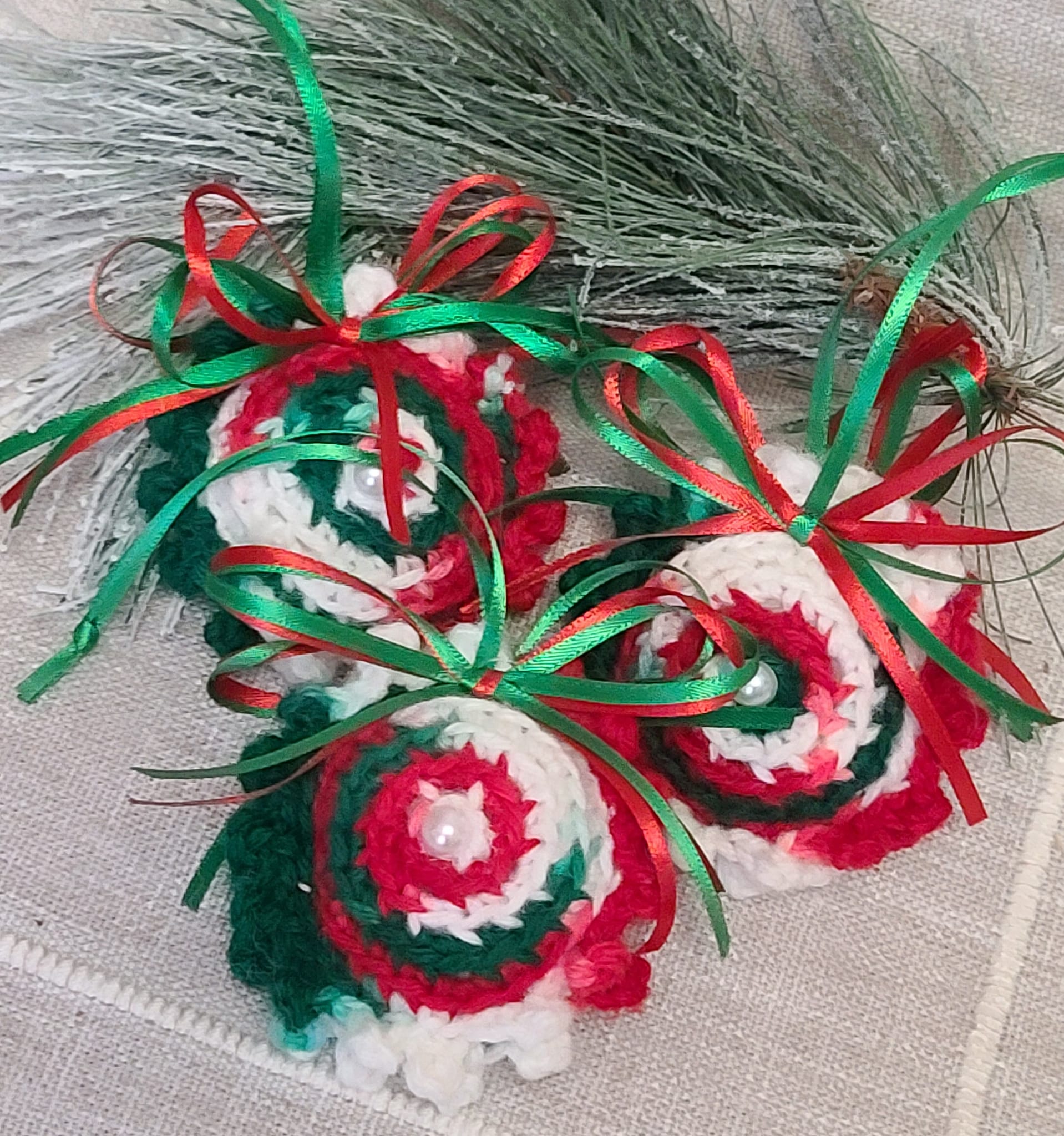 Crochet candy swirl stuffed ornament