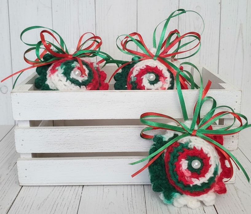 Crochet candy swirl stuffed ornament