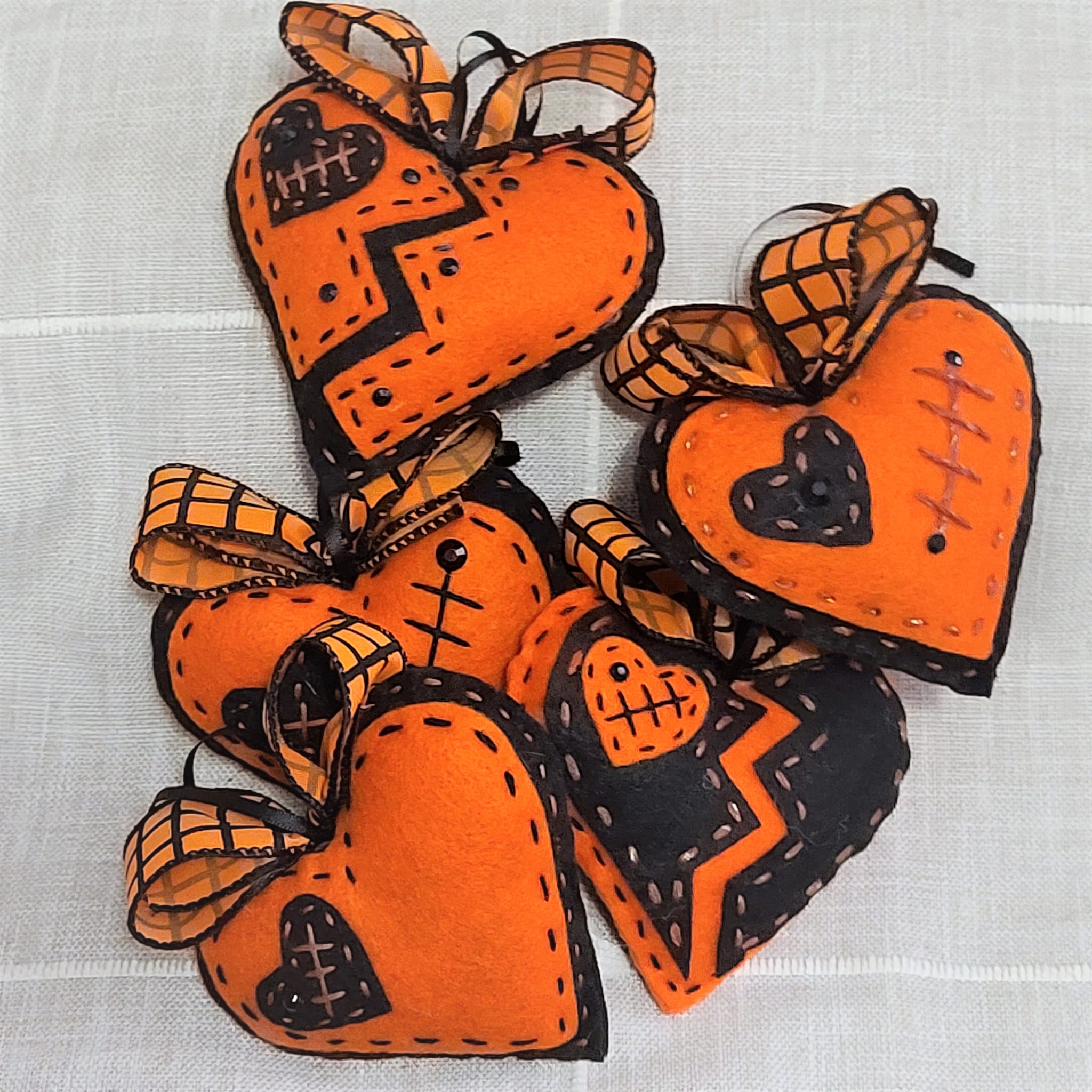 Halloween felt broken heart ornament 2 sided orange and black