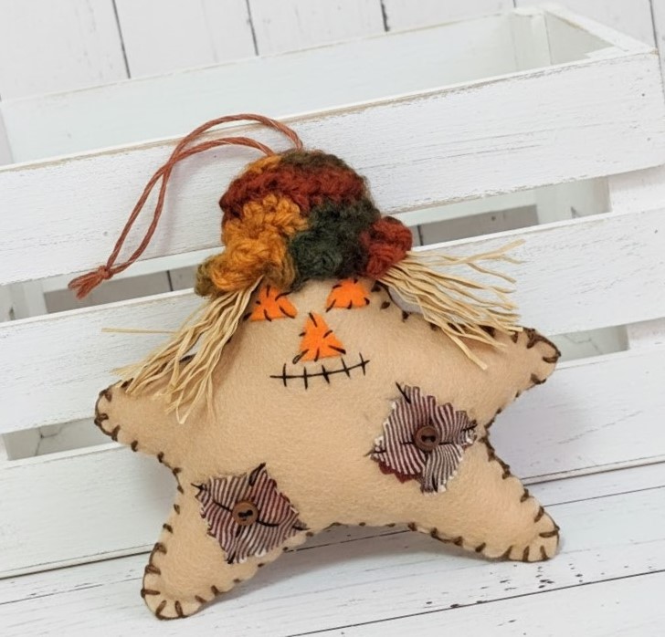 Felt scarecrow star ornament halloween harvest fall theme