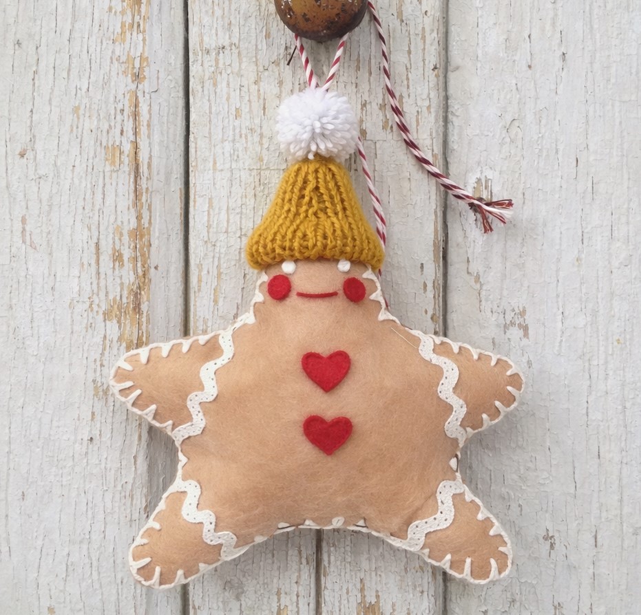 Gingerbread man star felt ornament