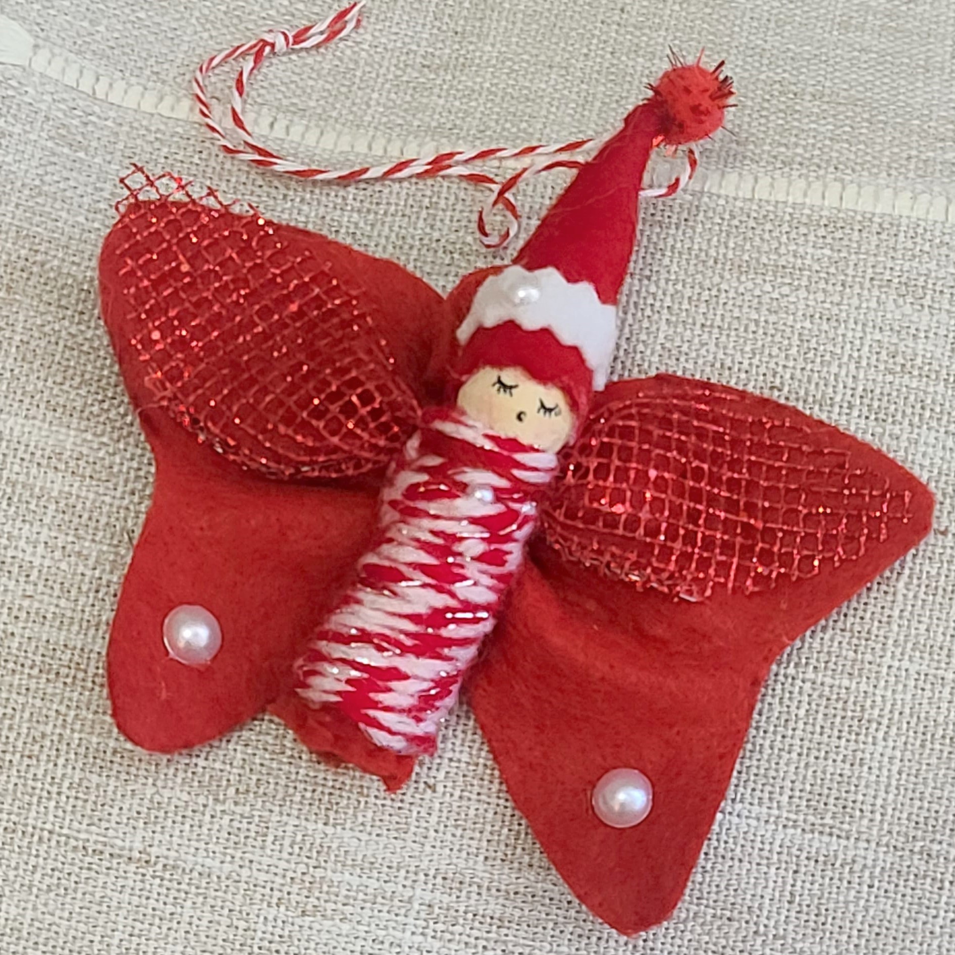 Christmas woodldand pixie butterfly ornament - Click Image to Close