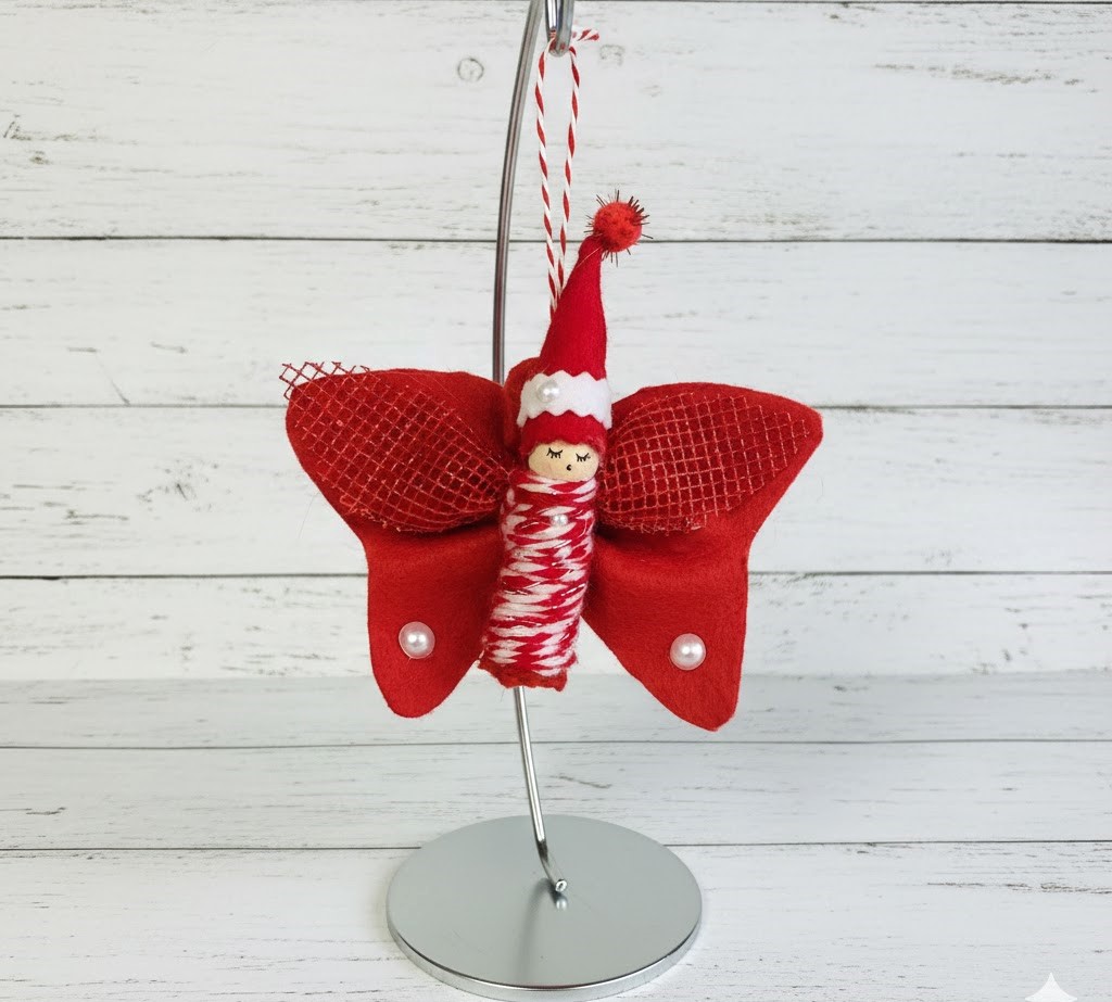 Christmas woodldand pixie butterfly ornament