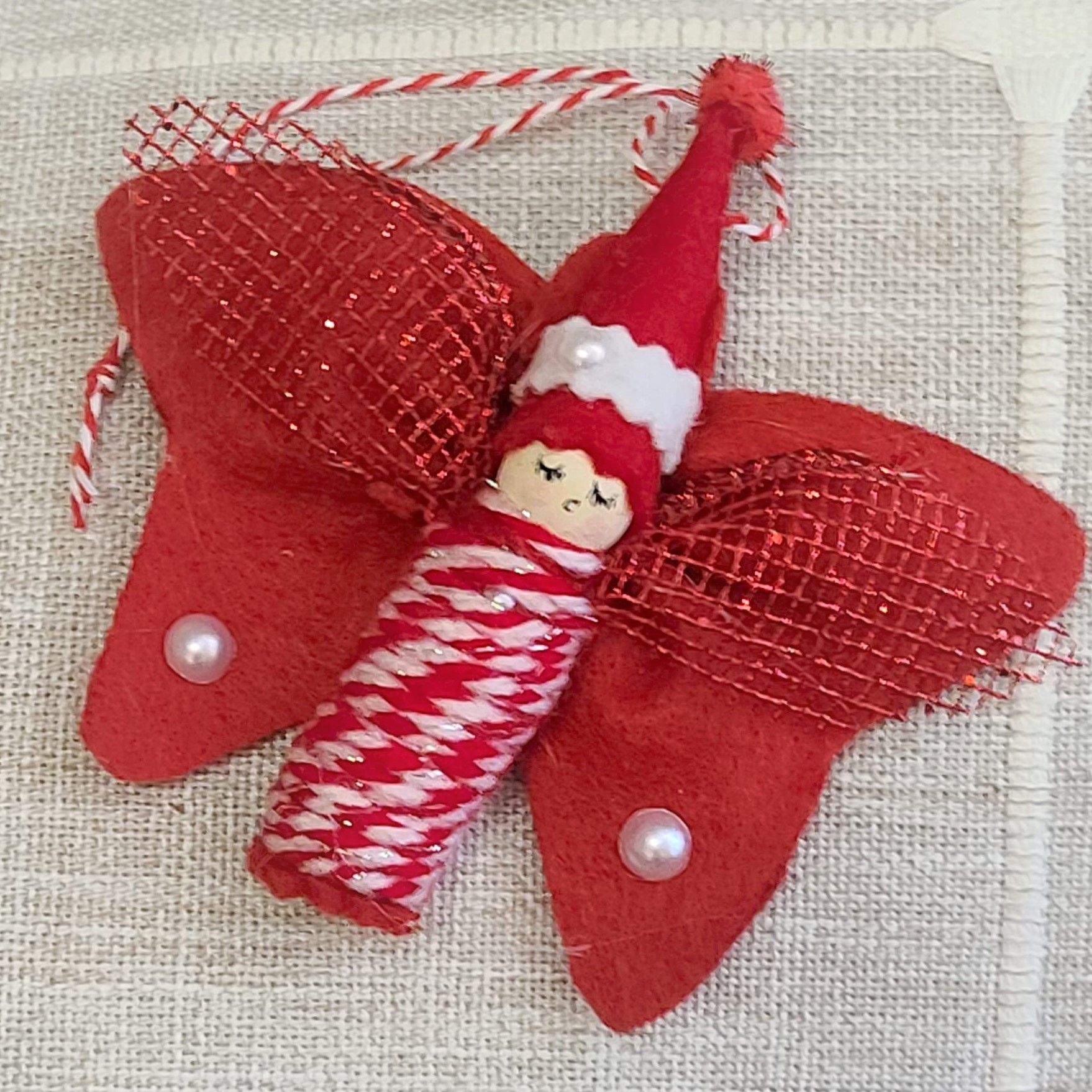 Christmas woodldand pixie butterfly ornament
