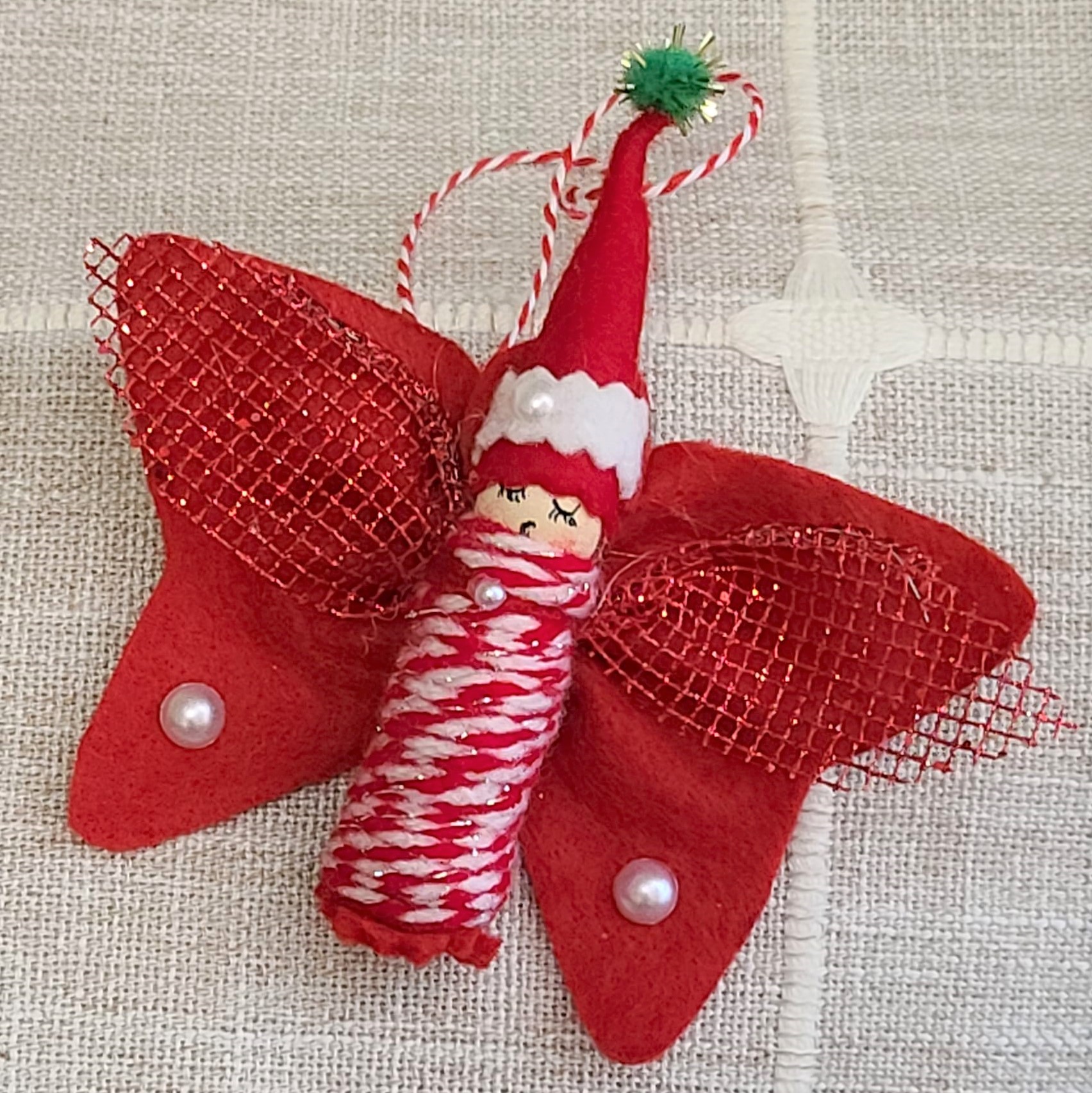 Christmas woodldand pixie butterfly ornament - Click Image to Close