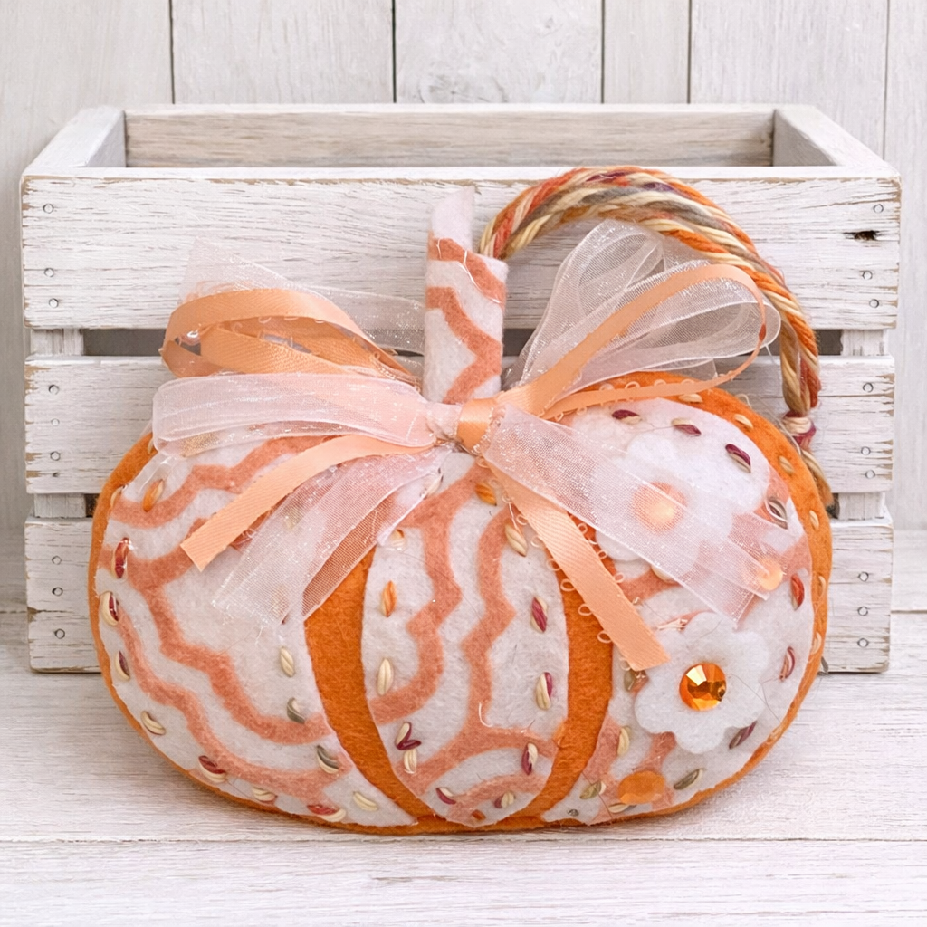 Felt pumpkin ornament - white and light orange country chic