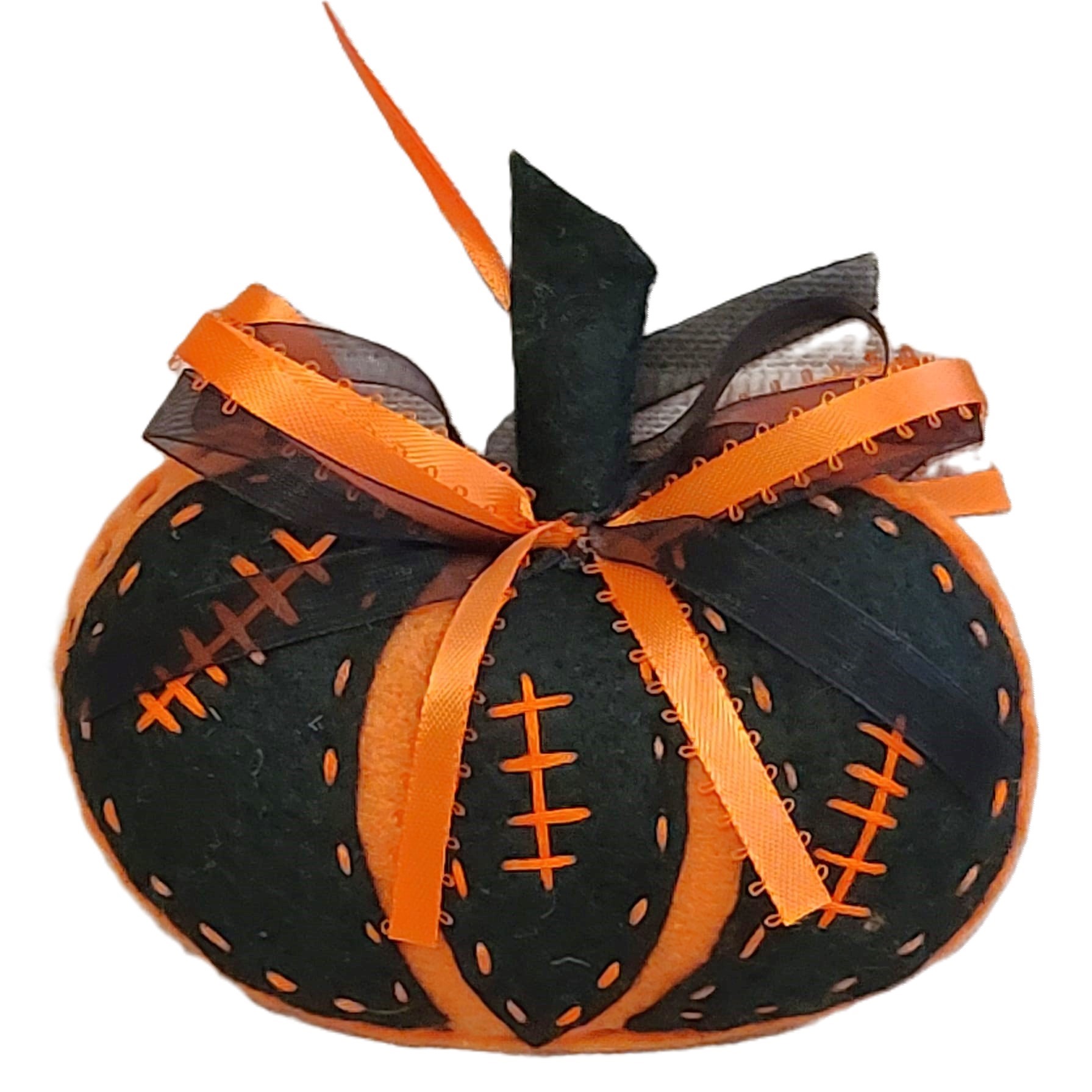 Felt pumpkin ornament - orange with black - Click Image to Close