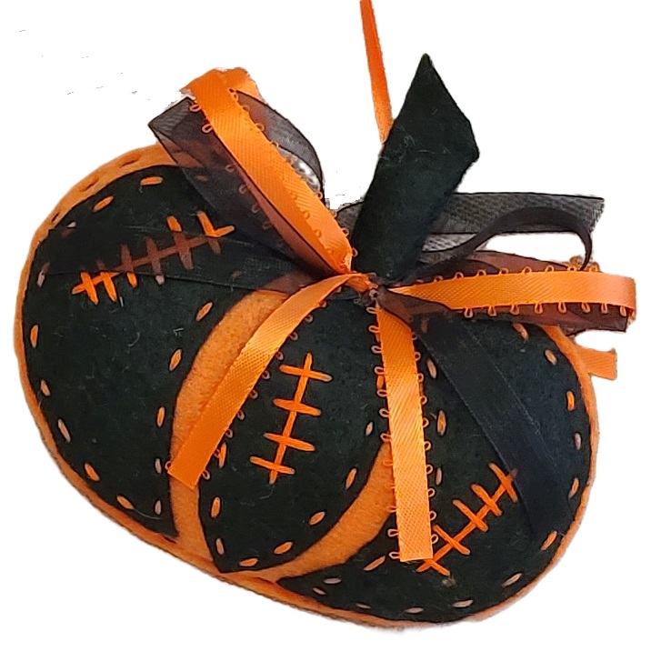 Felt pumpkin ornament - orange with black