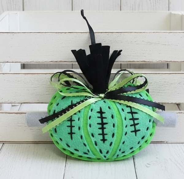 Frankenstein Pumpkin felt ornament - dark green