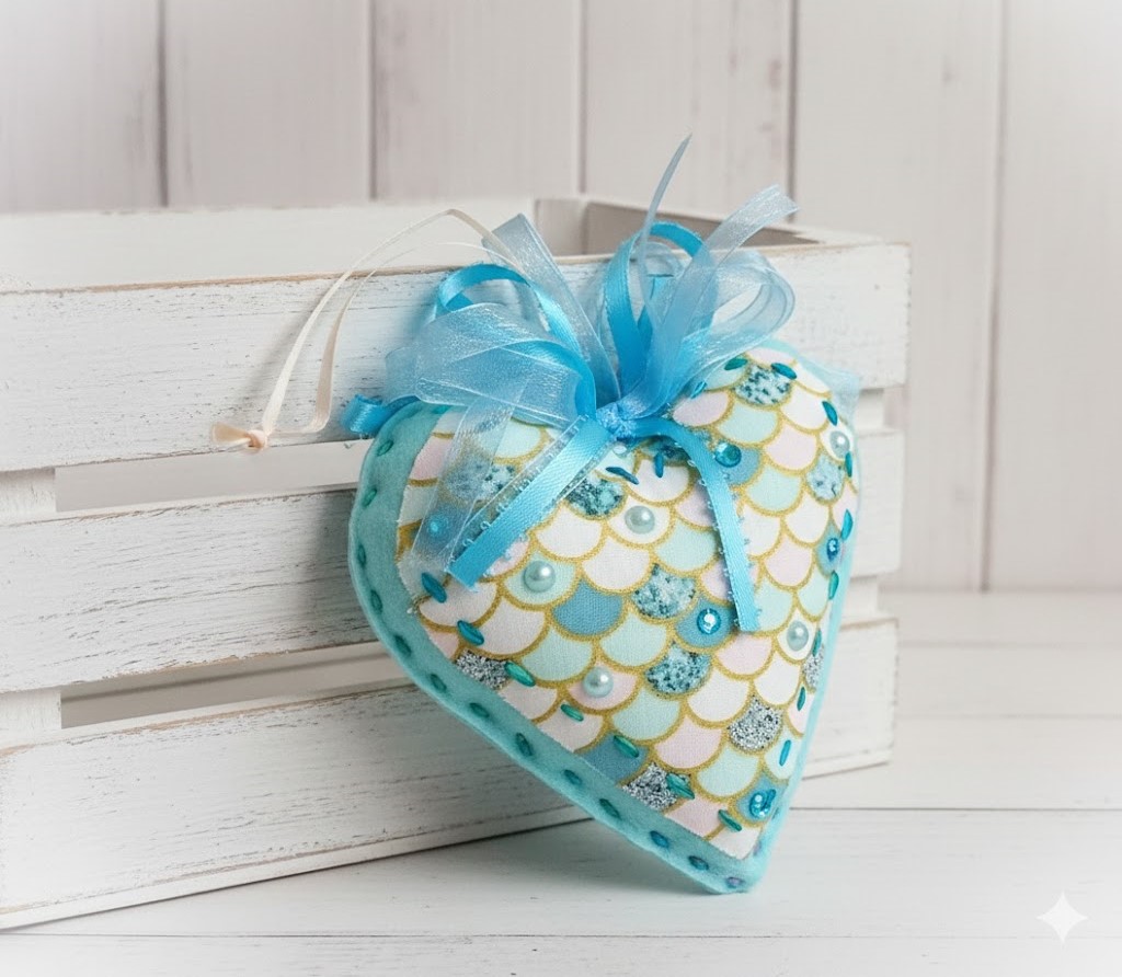 Mermaid heart shaped ornament - Turquoise