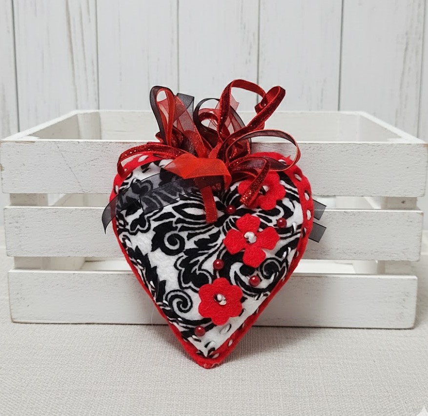 Black and White Velvet Damask Heart Ornaments Black and White Velvet Damask Heart Ornaments