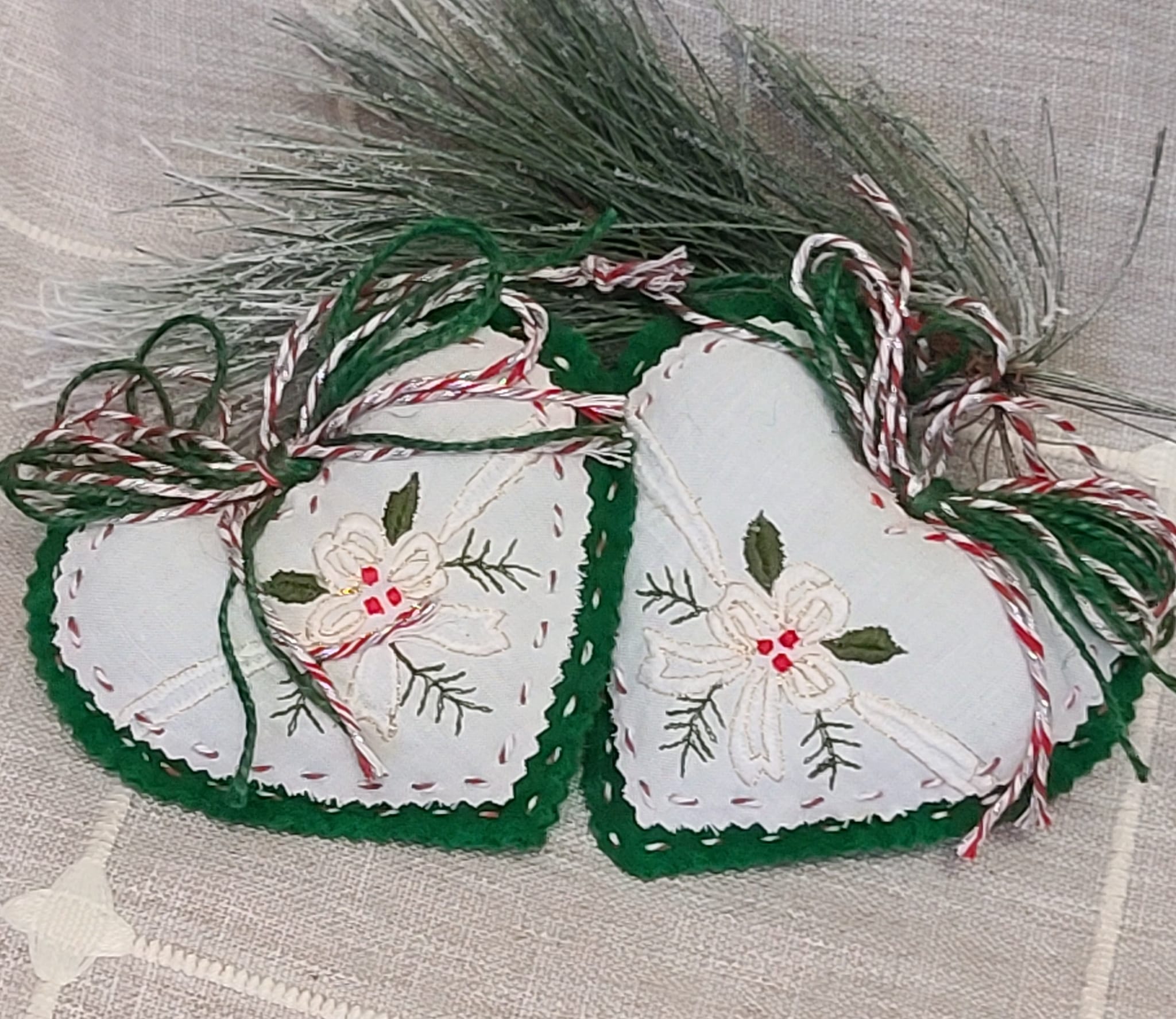 Felt evergreen and vintage embroidery lace heart ornament
