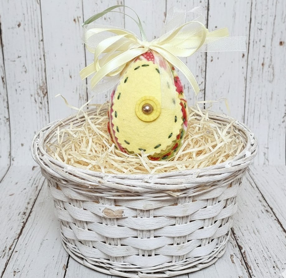 Easter egg felt ornament - floral with yellow