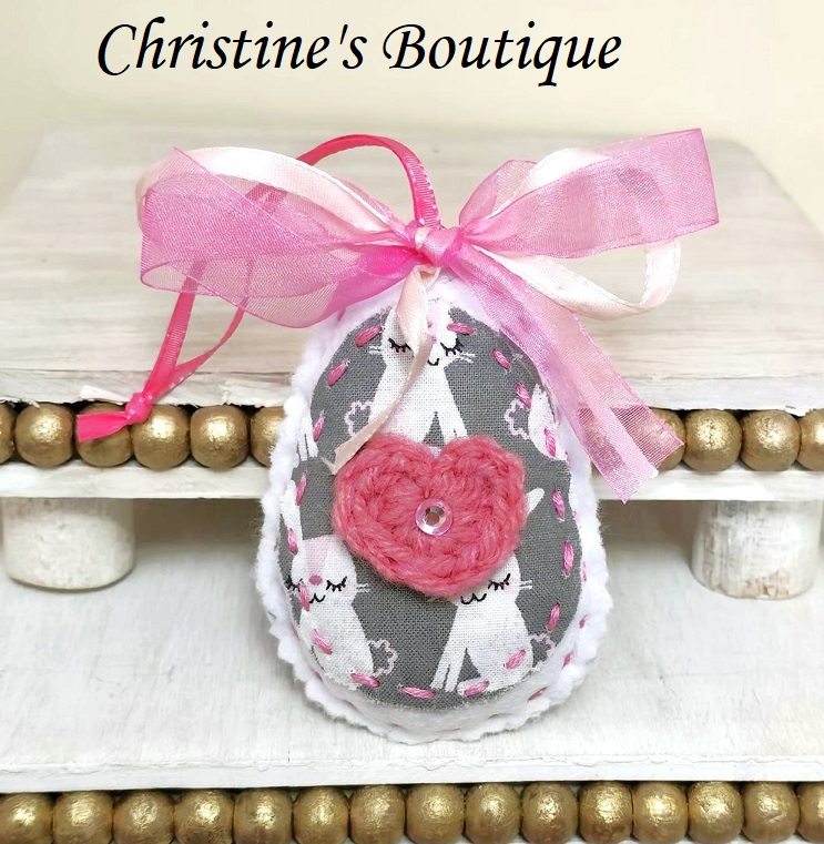 Easter egg felt ornament - bunny rabbit fabric design - Click Image to Close