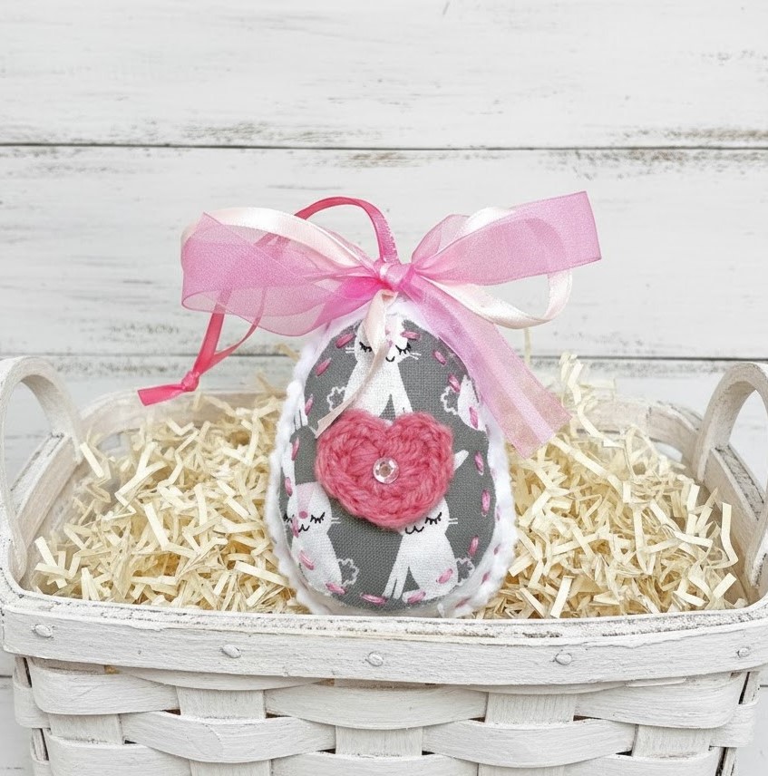 Easter egg felt ornament - bunny rabbit fabric design